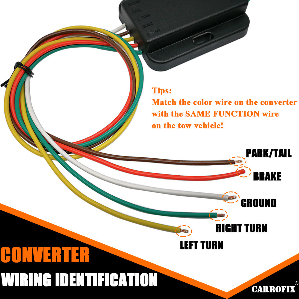 Non-powered 3 to 2 Wire Tail Light Converter with 4 Way Flat Trailer Connector