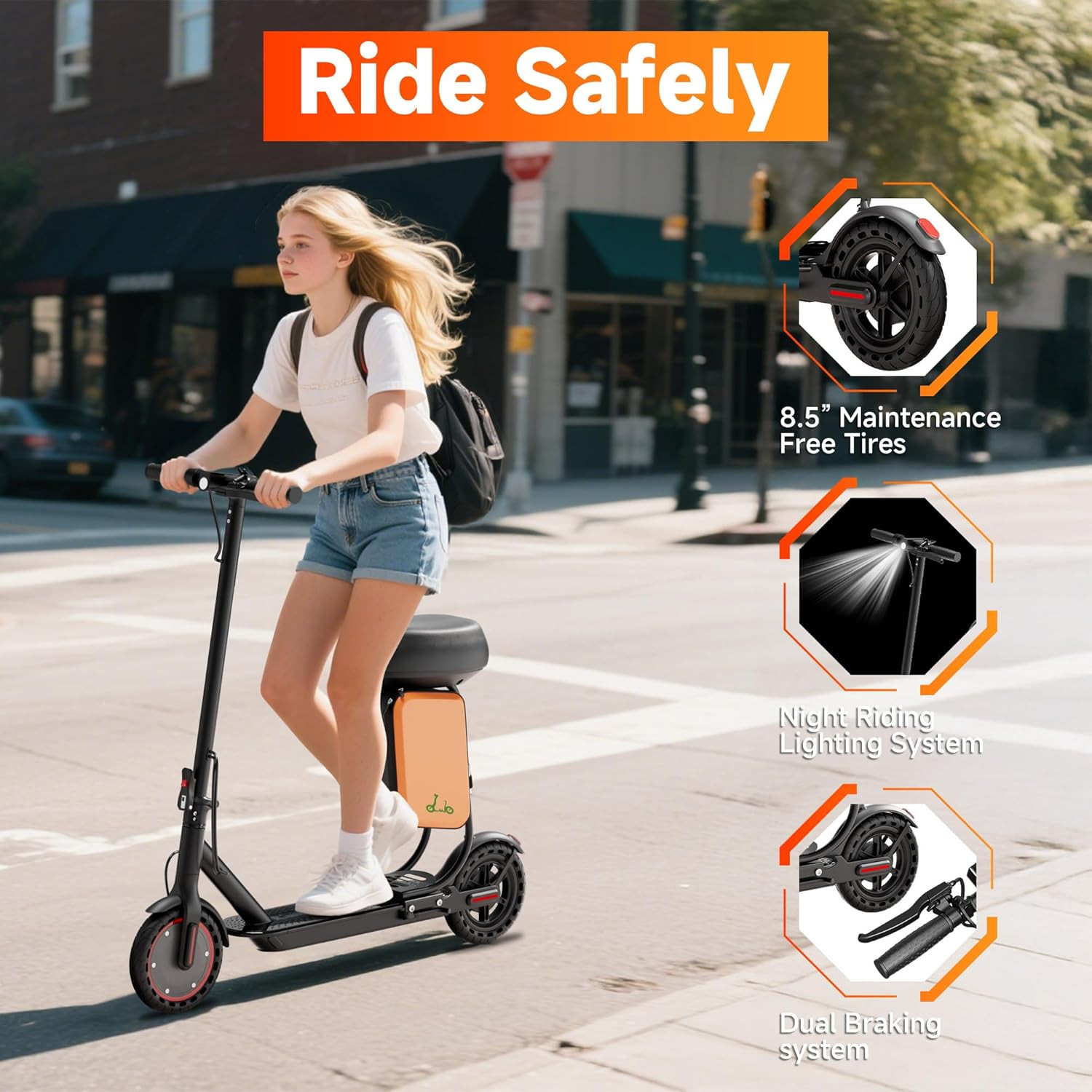 LADPED Electric Scooter with Seat for Adults 31KM/H Folding Commuter E-Scooter