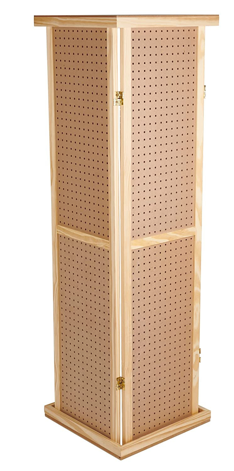 Pegboard Tower Display 4 Sided Spinner Top Base Hinged Rotating Peg Board 5' H