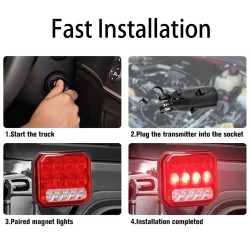 2X Wireless Trailer Lights Magnetic LED Tow Light Turn Signal Brake Reverse Stop