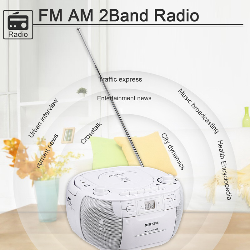 TR621 Portable AM/FM Radio CD/Cassette Tape Player Combo Record Boombox Speaker