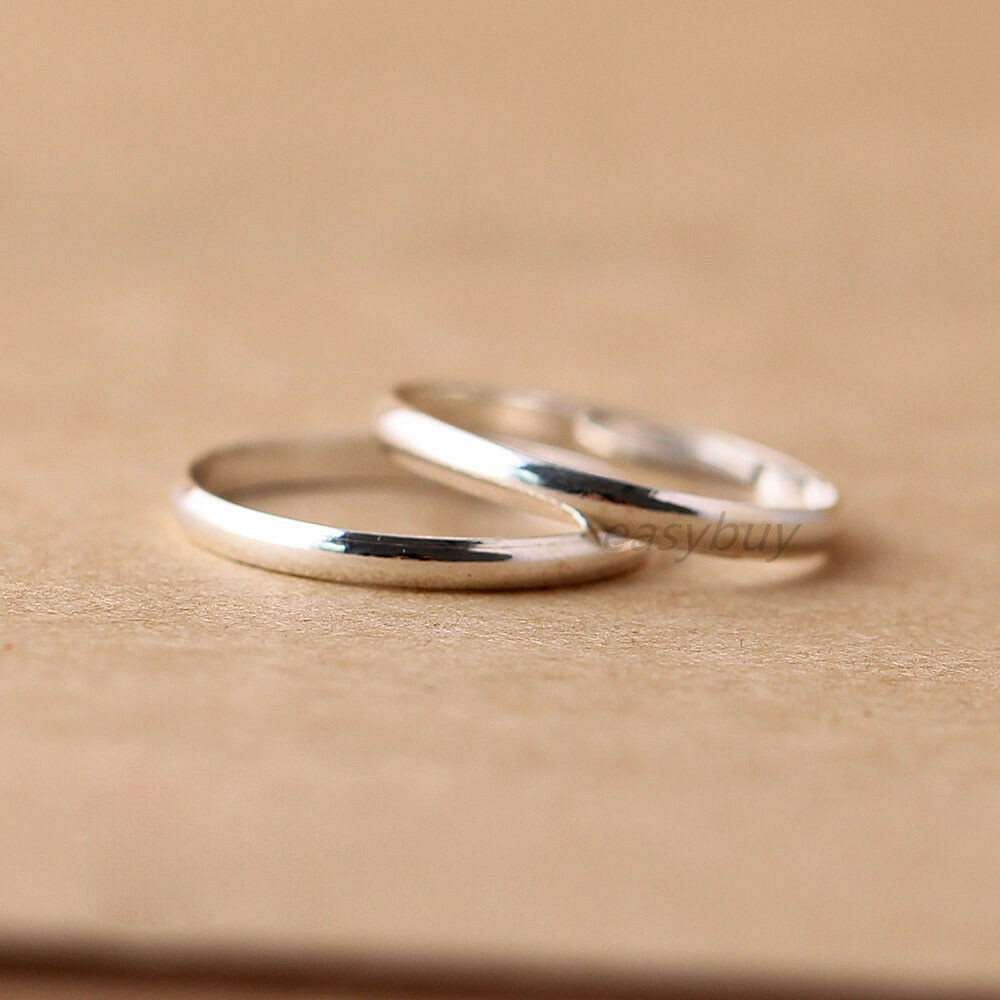 REAL s925 Sterling Silver Solid Thin 2mm Classic Plain Band Ring Wedding Engage