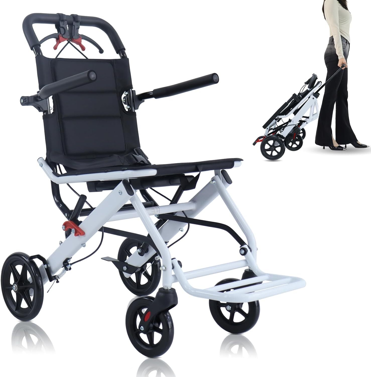 Foldable Lightweight Transport Wheelchair Portable Travel Wheelchair All Terrain