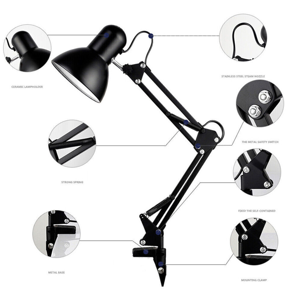 Lamp Desk Architect Arm Swing Adjustable Light Table Clamp Black Metal USA Plug