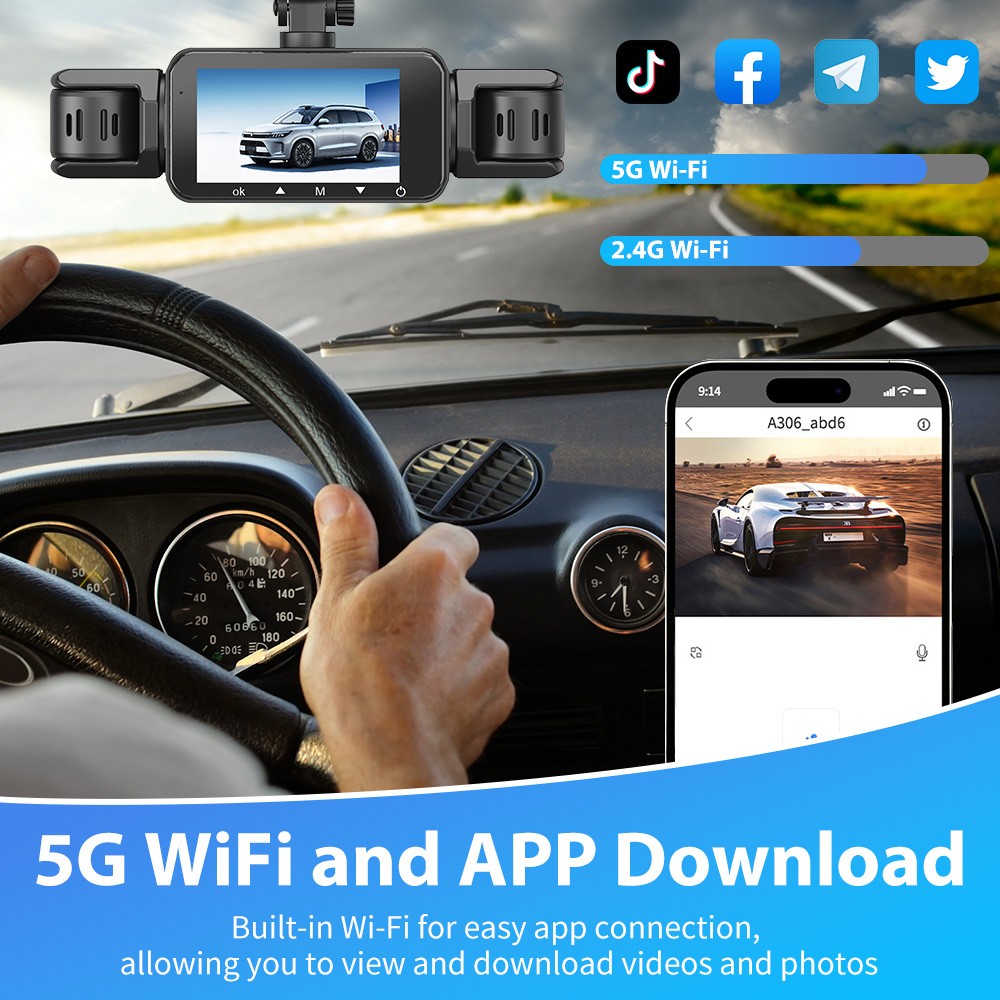 4 Channel Dash Cam 4k Car Camera 360 View WiFi Front Rear Inside Left Right 64GB