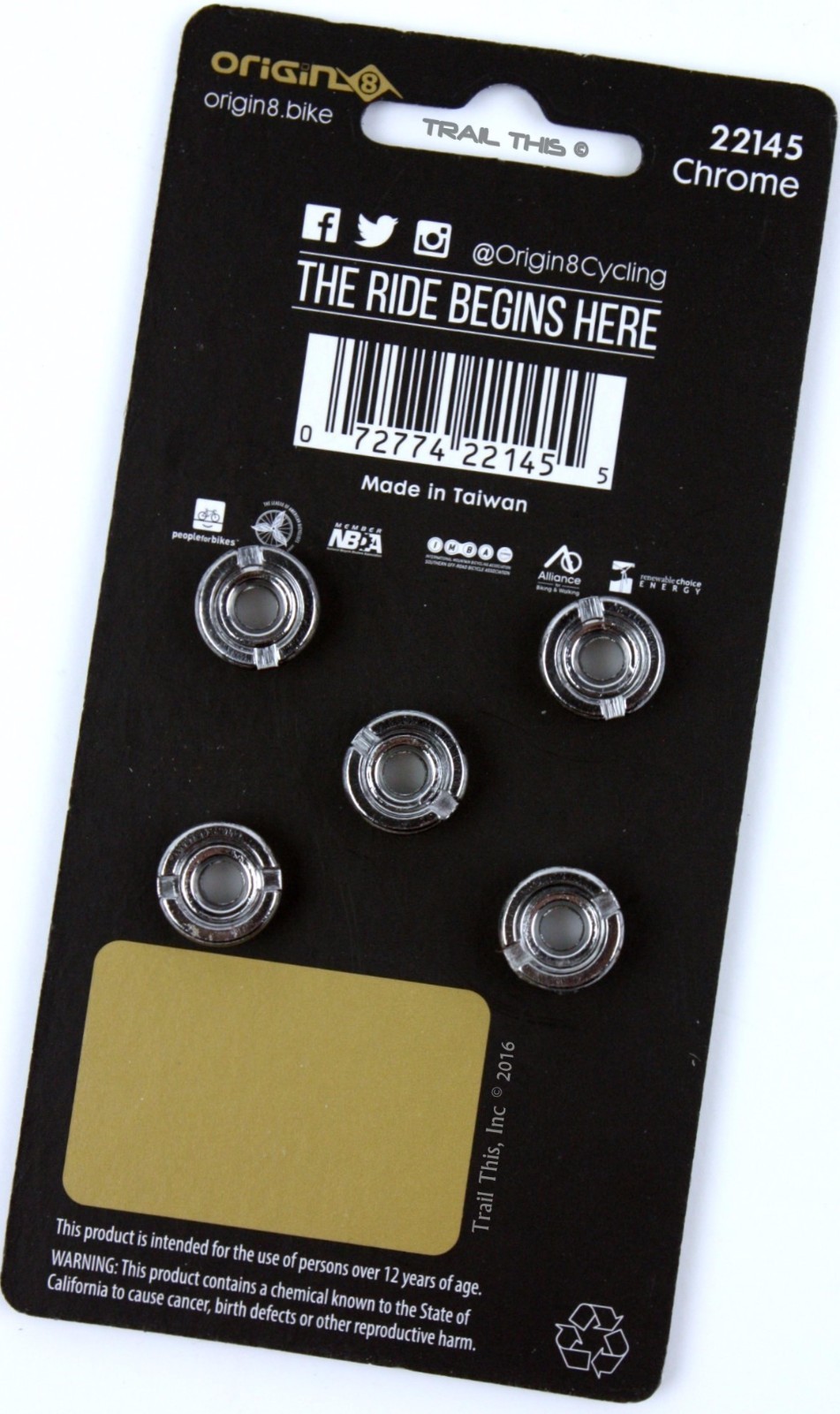 5-Count Set of Origin8 Chrome Single-Speed Fixed Gear BMX Track Chainring Bolts