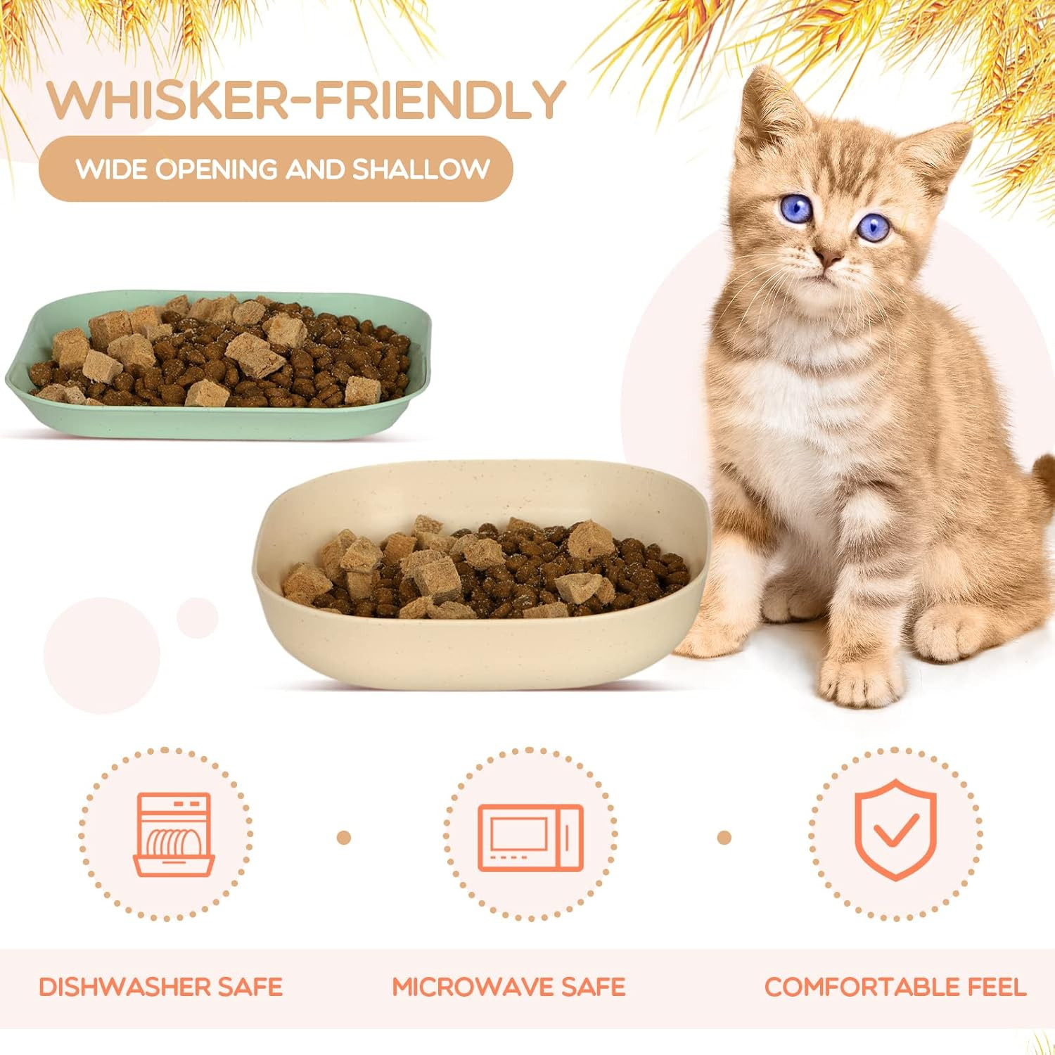 8 Pieces Cat Food Bowl Set, 6 inch Wide Shallow Cat Bowl for Relief Whisker Fati