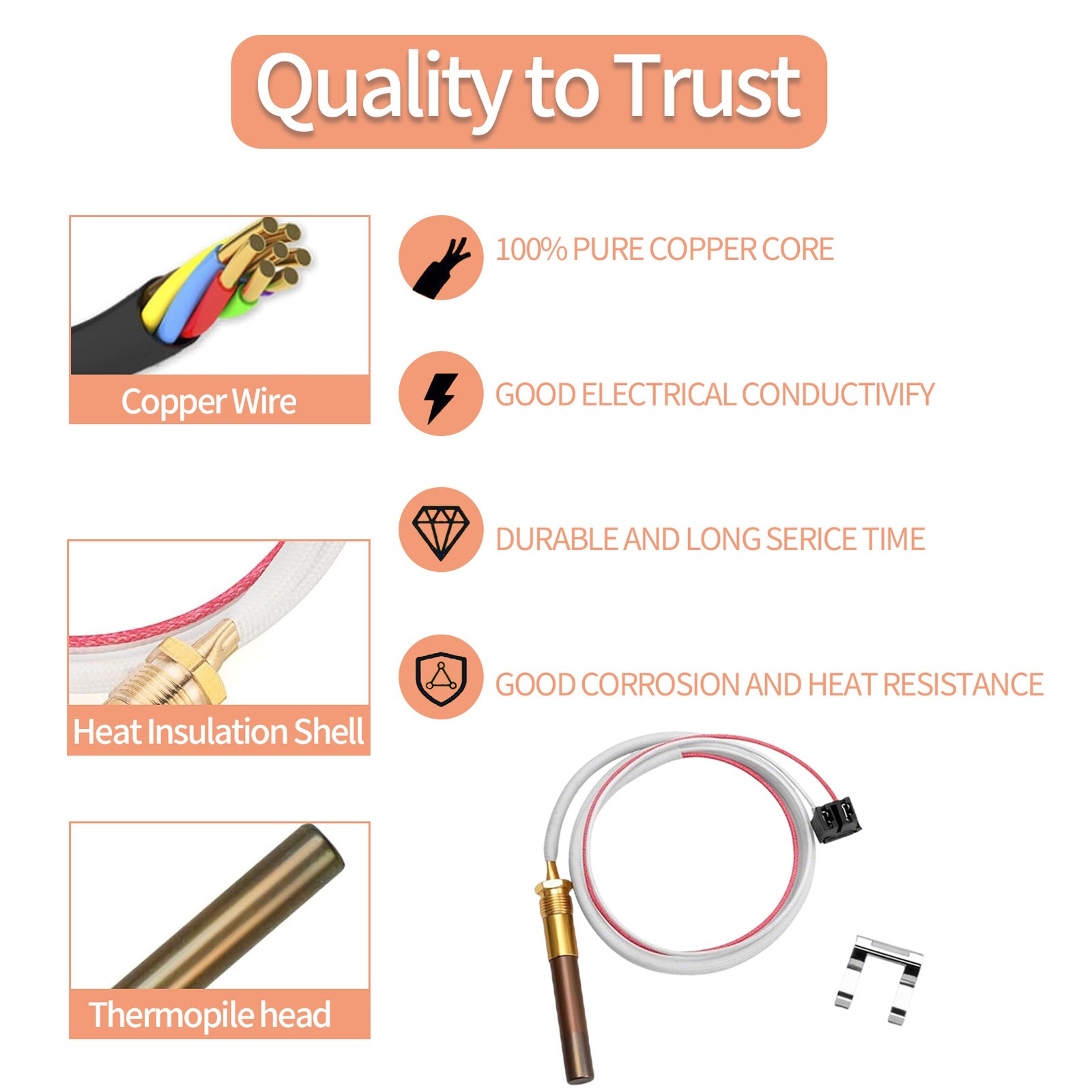 For Rheem Ruud Thermopile Sensor SP21058 SP20824 27.5" 750mV Water Heater Repair