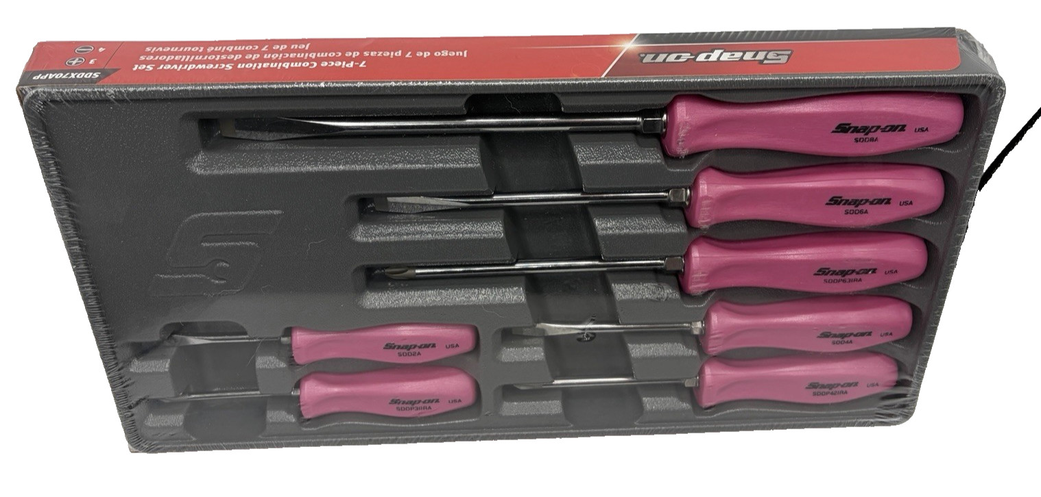 Snap On Tools Pink Hard Handle Combination Screwdriver Set SDDX70APP 7 Piece New