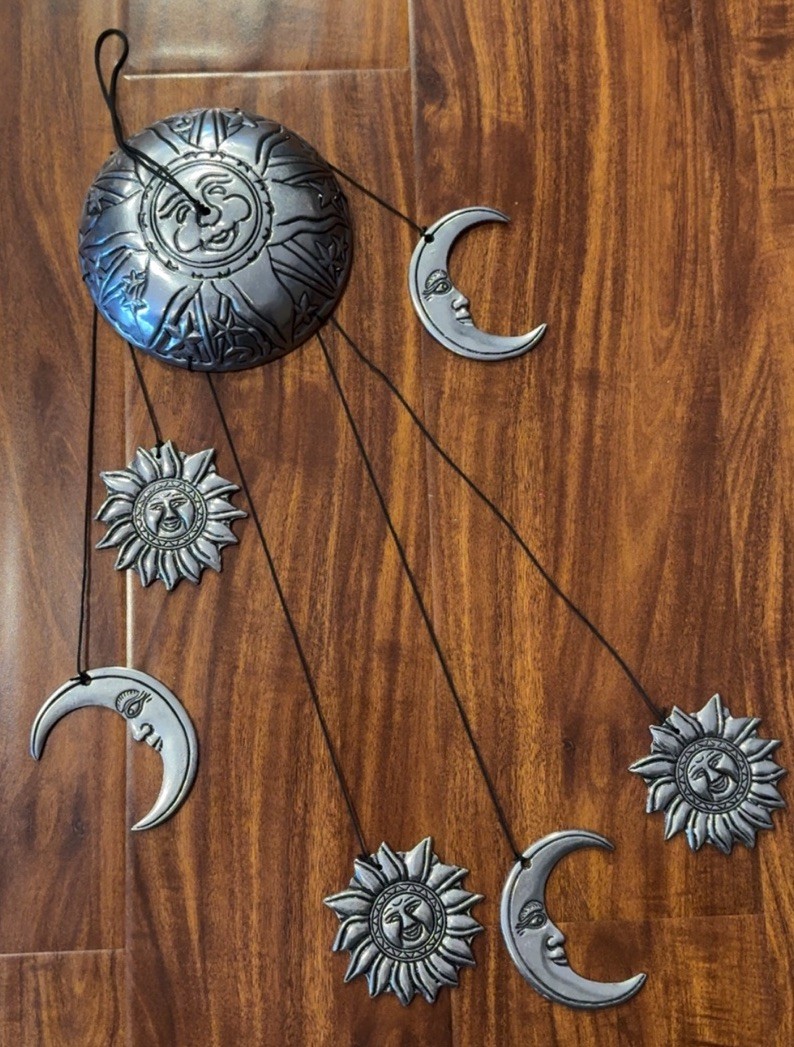 Pewter Metal Wind Chimes Celestial Sun&Moon 2000s Pier 1 Imports
