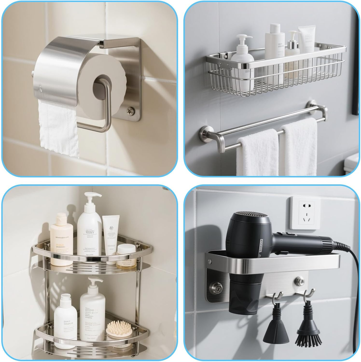 15Pcs Towel Bar Replacement Parts Set Kit, Stainless Steel Shower Bathroom Towel