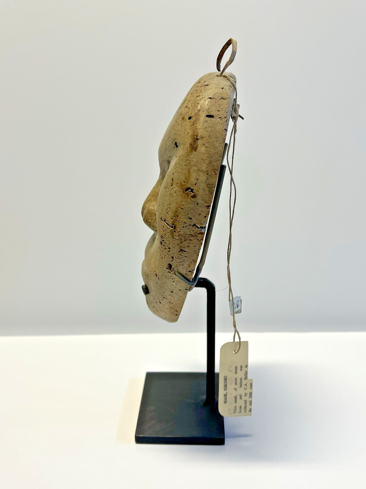 Antique Carved Inuit Eskimo Fetish Face Mask; With Stand