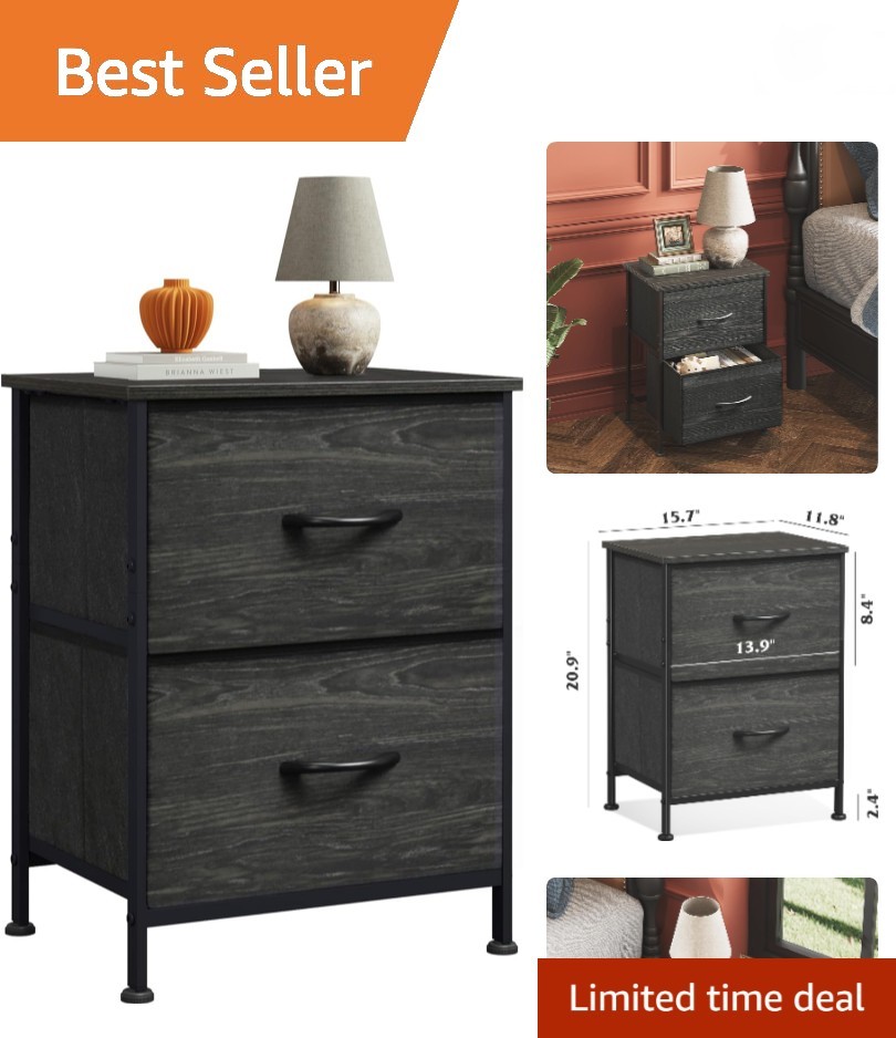 Night Stand, Small Dresser with Drawers, Dresser for Bedroom with 2 Fabric Dr...