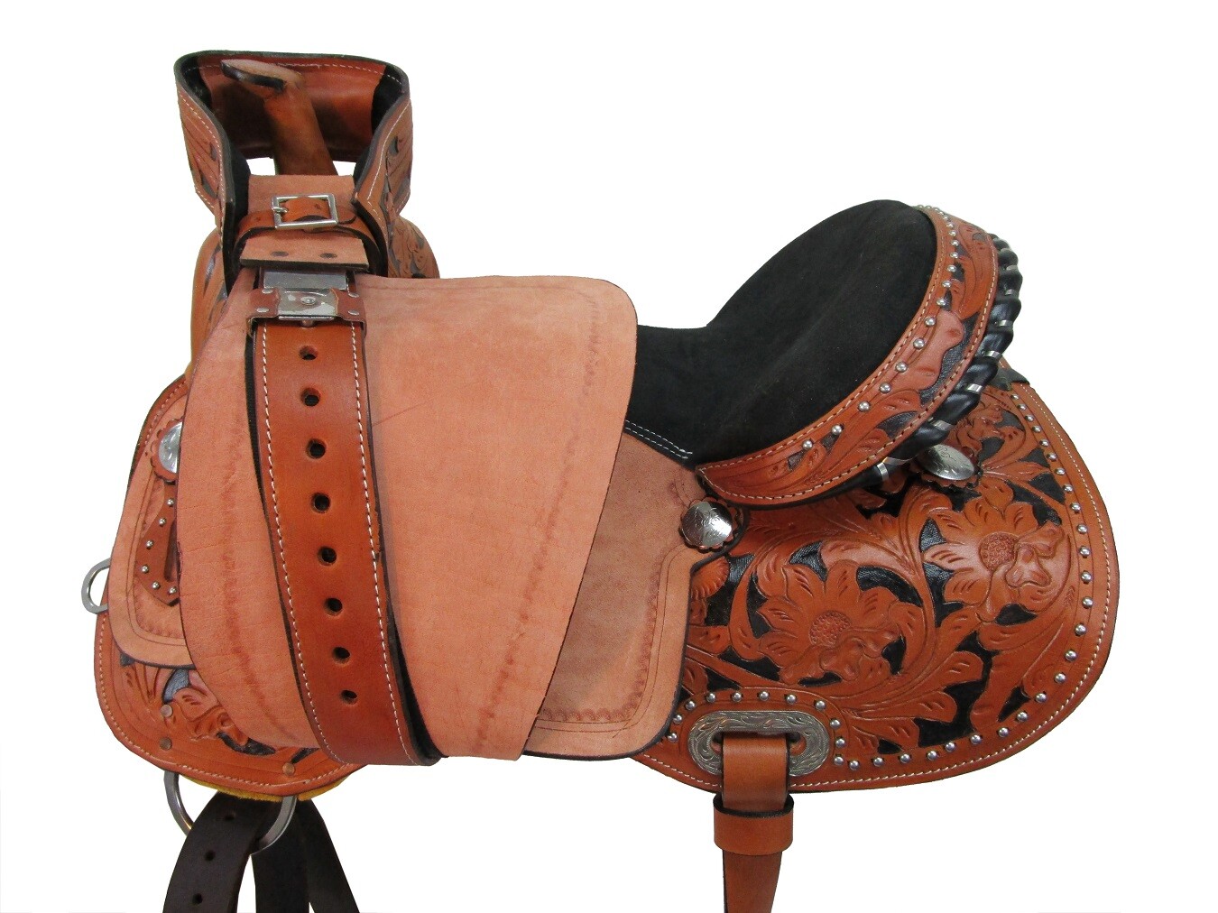 GAITED HORSE WESTERN SADDLE PLEASURE TRAIL BLACK TOOLED USED LEATHER 15 16 17