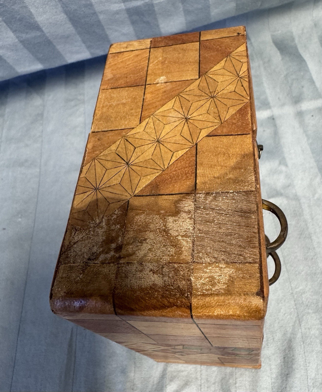 Japanese Vintage Wood Doll House Dresser Yosegi Marquetry Painted with Mirror