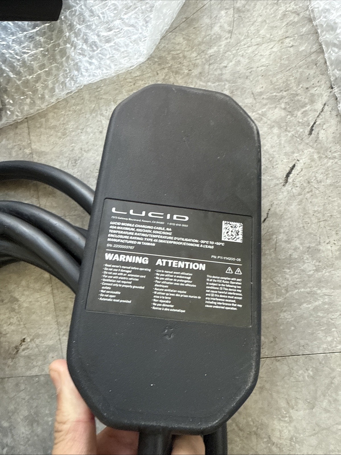 2022 - 2024 Lucid Air Charger EV Mobile Charging Cable cord 120v 12A NEMA 5-15