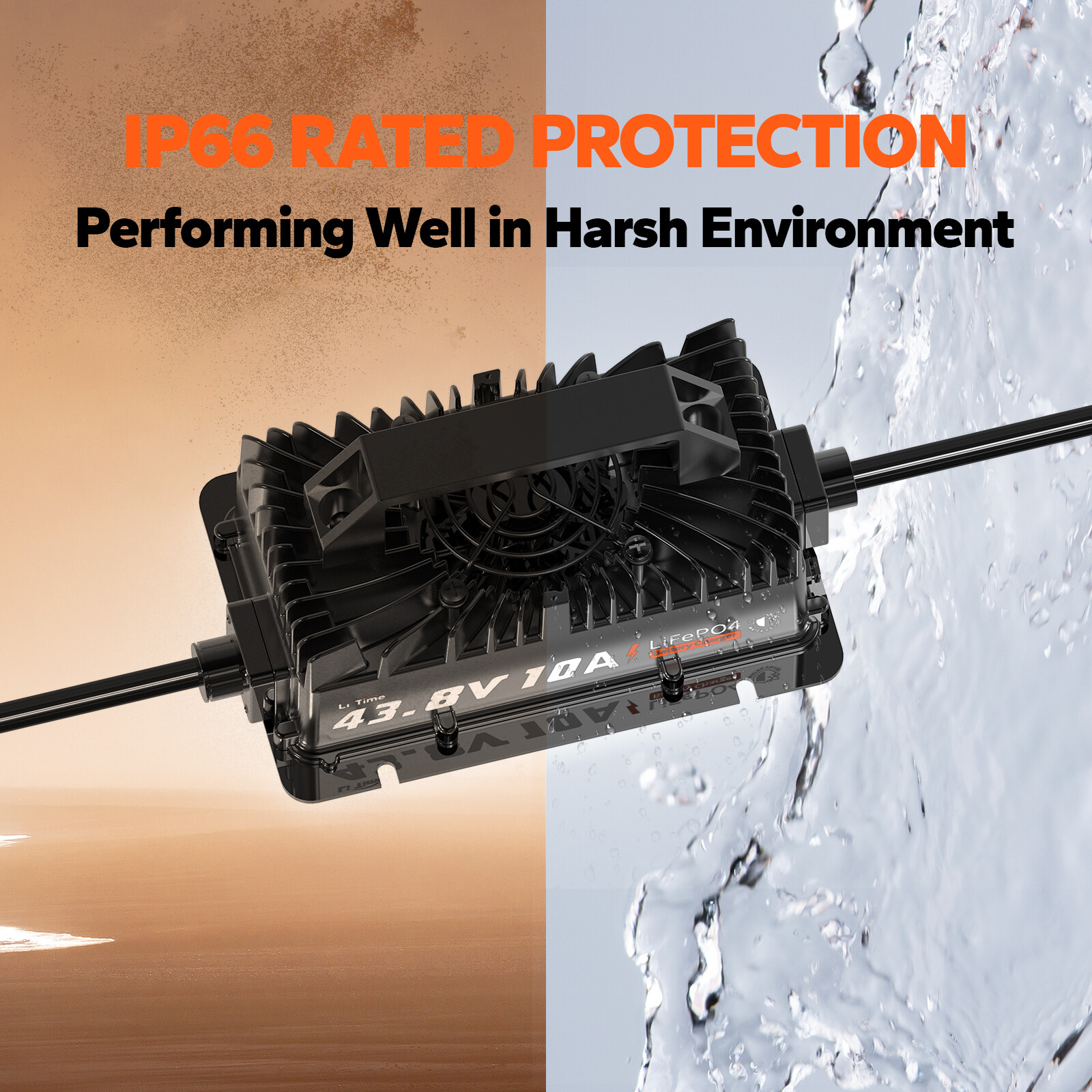 LiTime 36V 43.8V 10A AC-DC Smart Charger Waterproof for Lithium LiFePO4 Battery