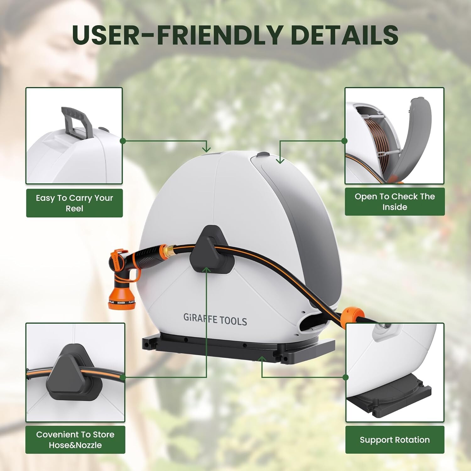 Giraffe Tools Retractable Garden Hose Reel 5/8 x 92FT Ground Mount