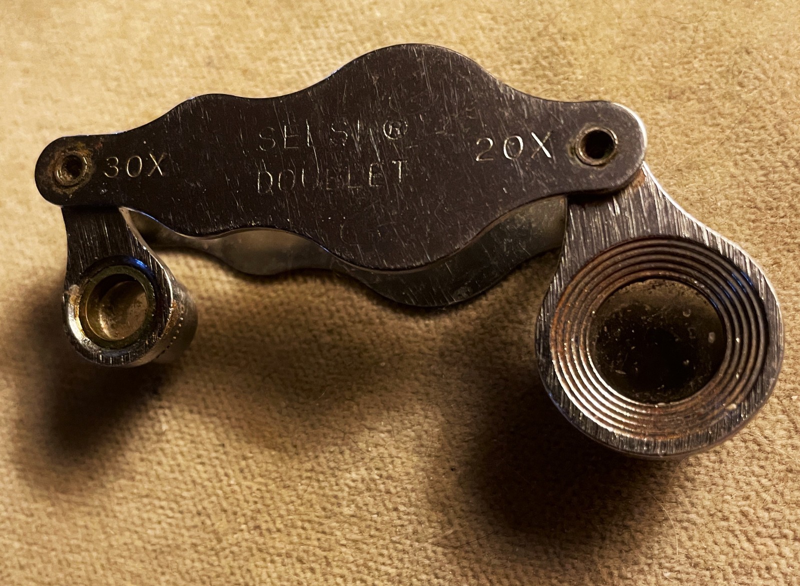 Vintage SELSI 20X 30 X Doublet Chrome Jeweler's Loupe Folding Magnifier Japan