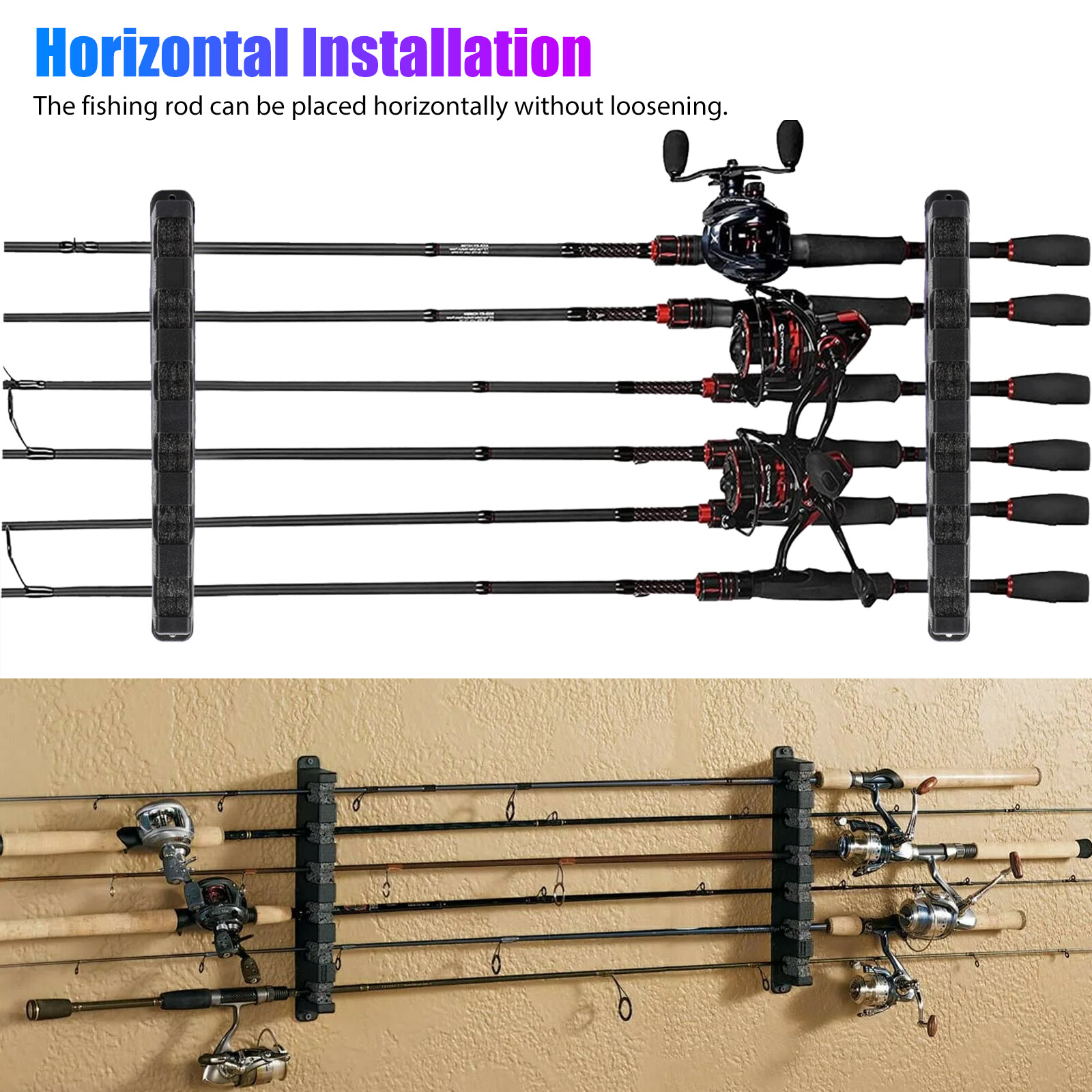 Horizontal Boat Fishing 6 Rod Rack Wall Mount Vertical Holder Storage Pole Stand