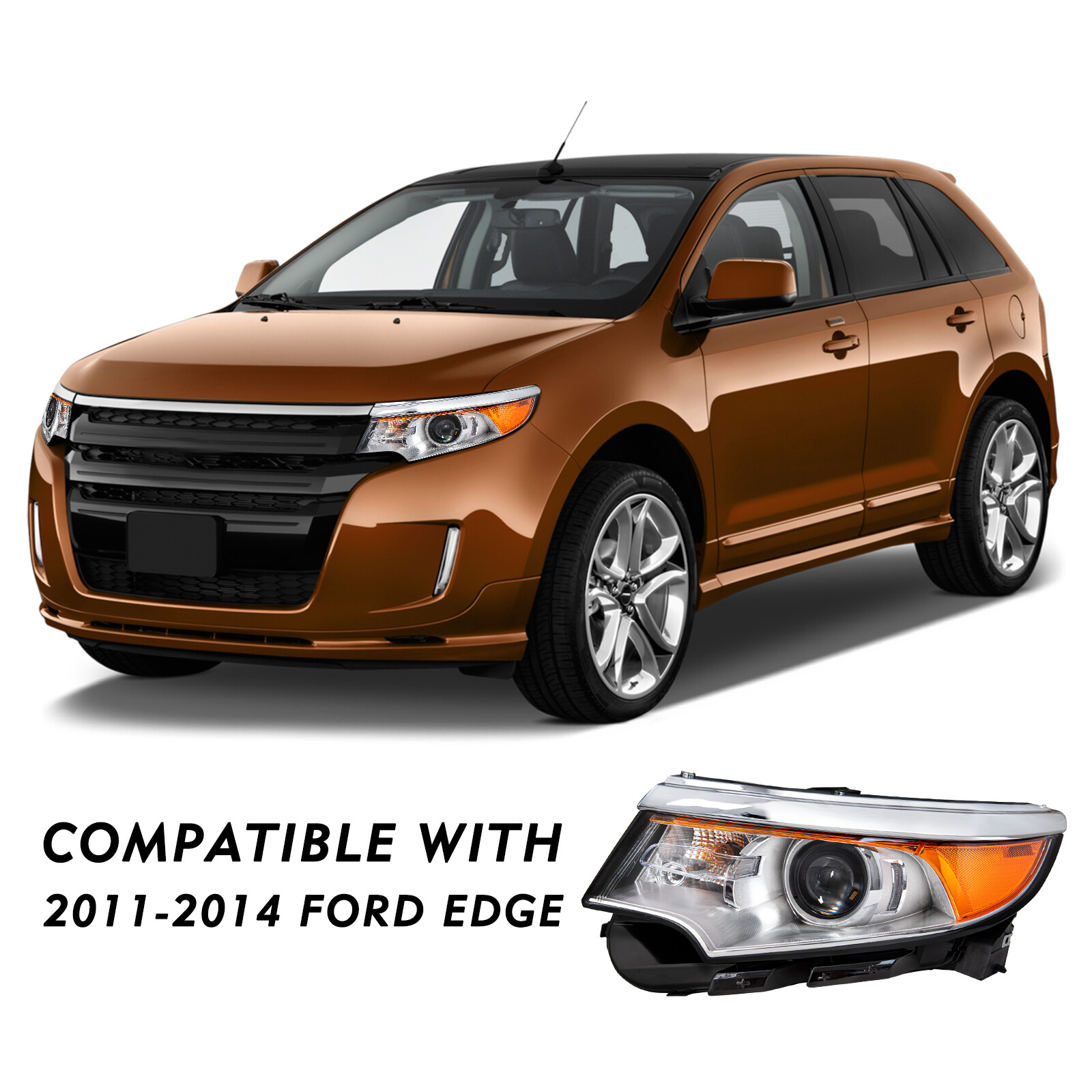 For 2011 2012 2013 2014 Ford Edge Halogen Model Headlight Driver & Passenger