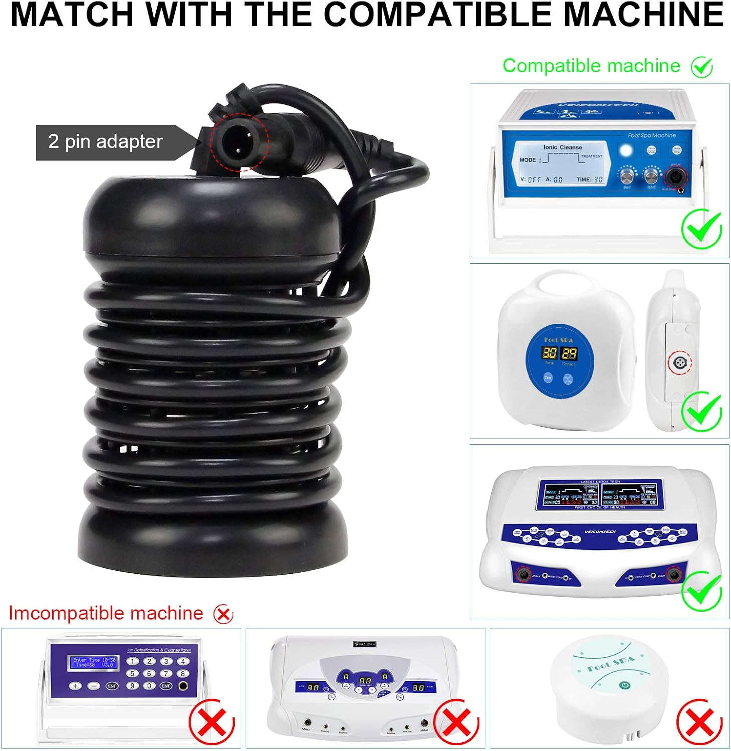 4-Pack Replacement Arrays Custom for Specified Ionic Detox Foot Spa Machines Sys