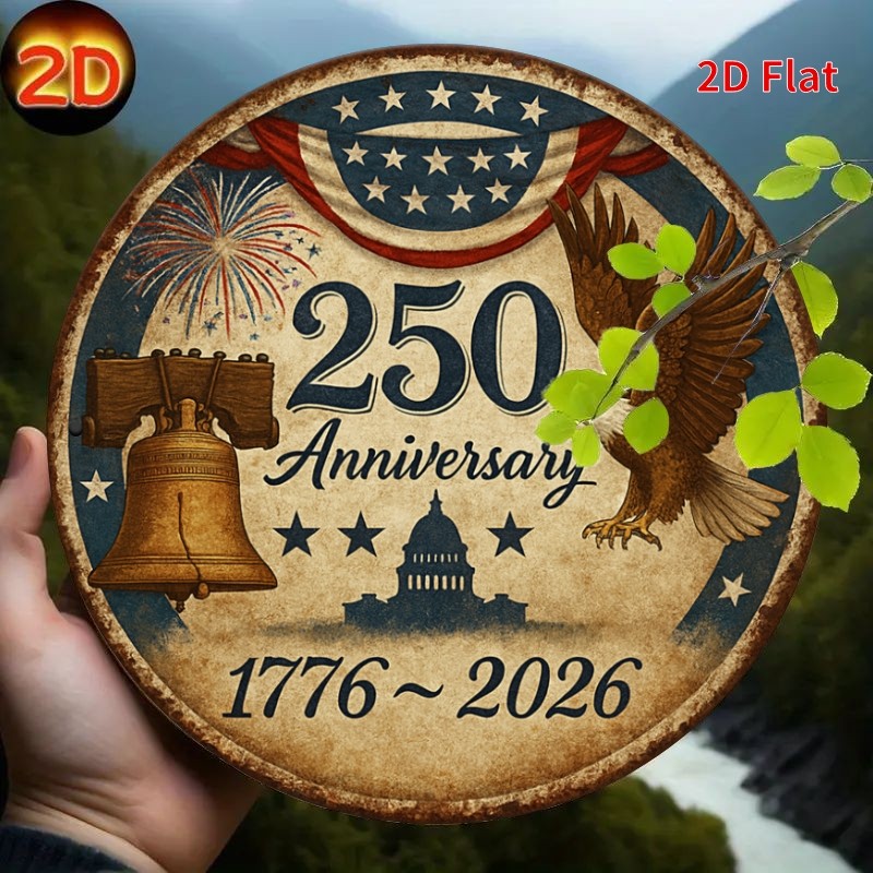 USA 250th Anniversary Metal Sign 1776-2026 Patriotic Bell & Eagle Wall Decor