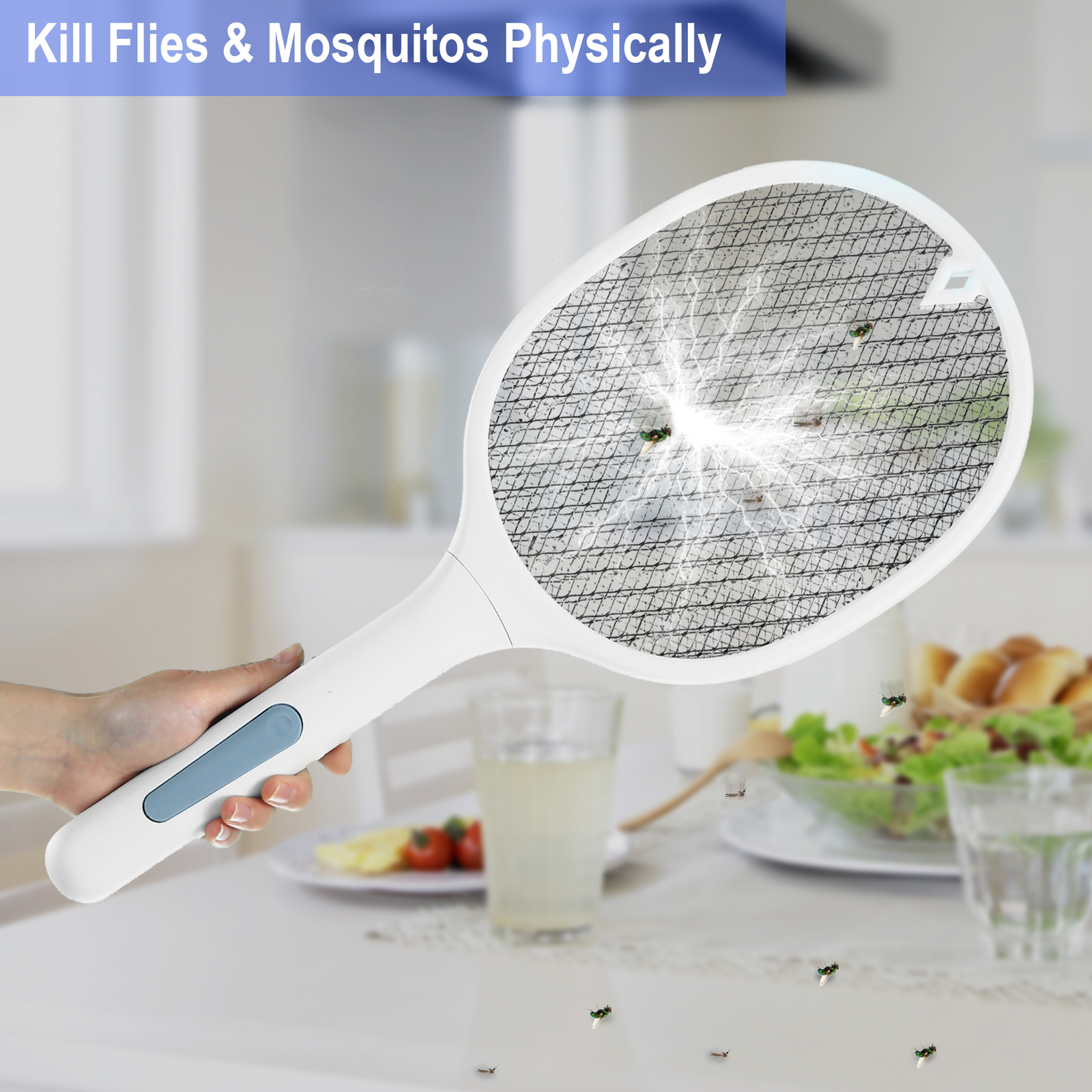 Rechargeable Dual-Mode Electric Fly Swatter Bug Zapper With Base, Lightweight