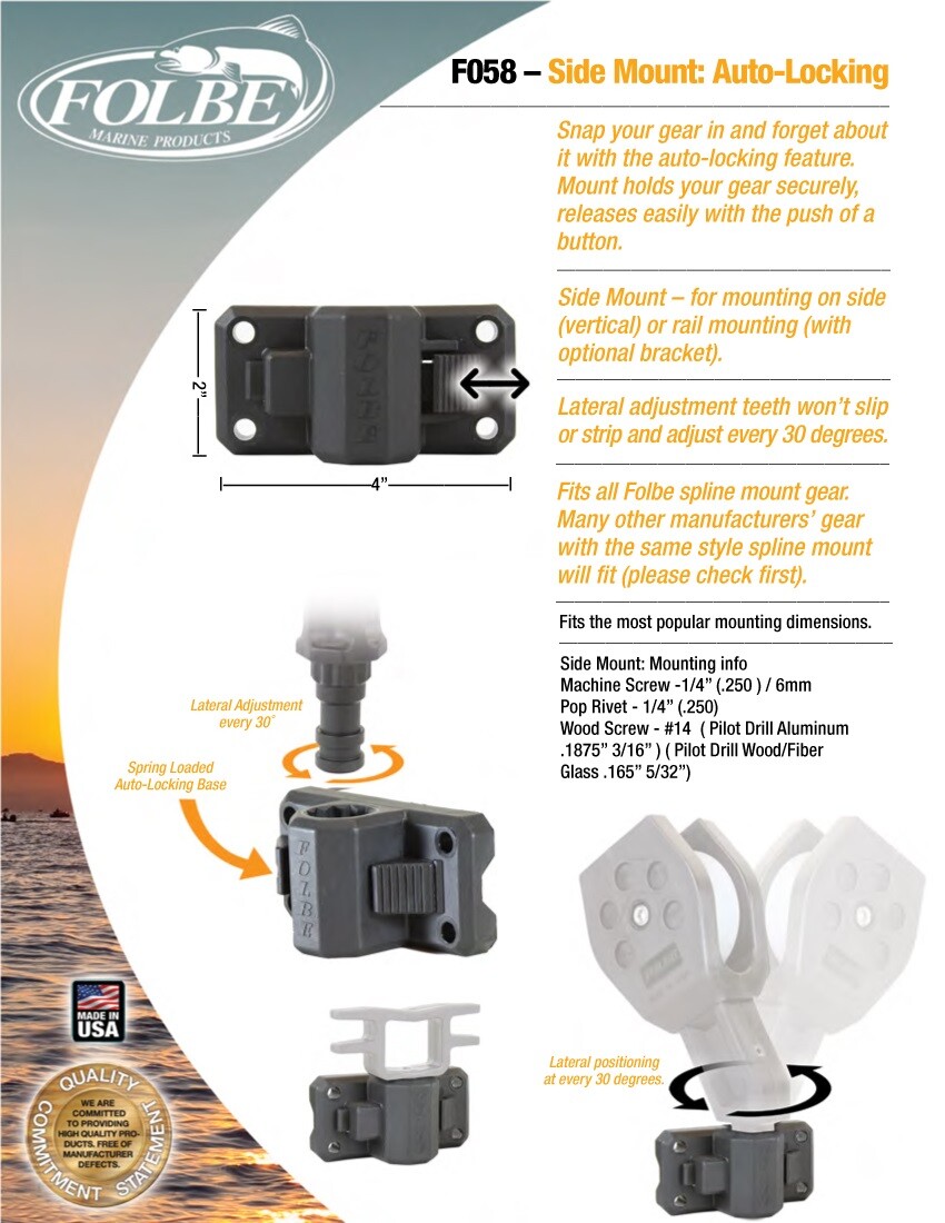 Folbe Side Wall Gunnel Bracket Adapts to a Transom or Bulkhead F058