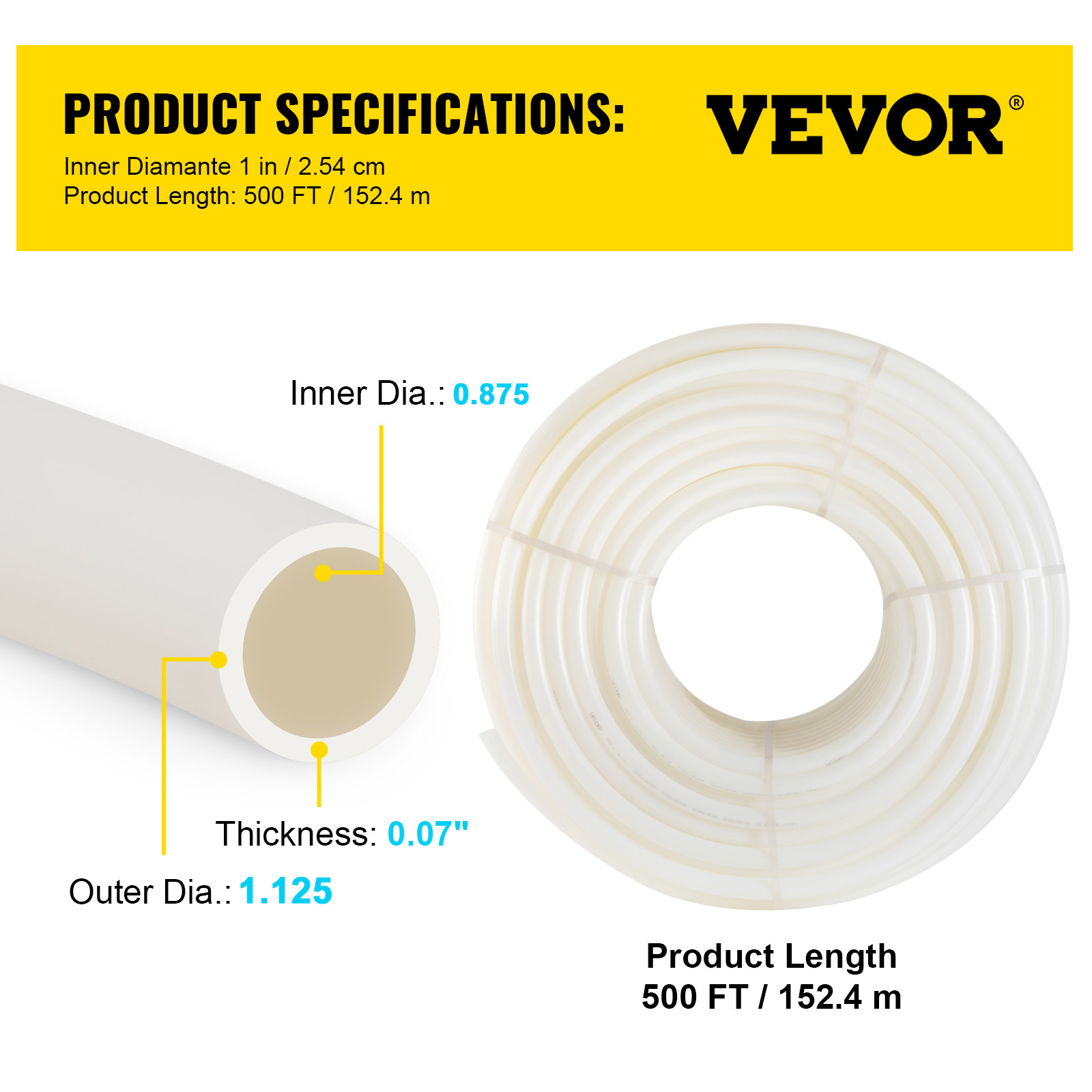 VEVOR PEX Tubing PEX-B Pipe 1"-500' Coil Non-Barrier Htg/Plbg/Portable Water