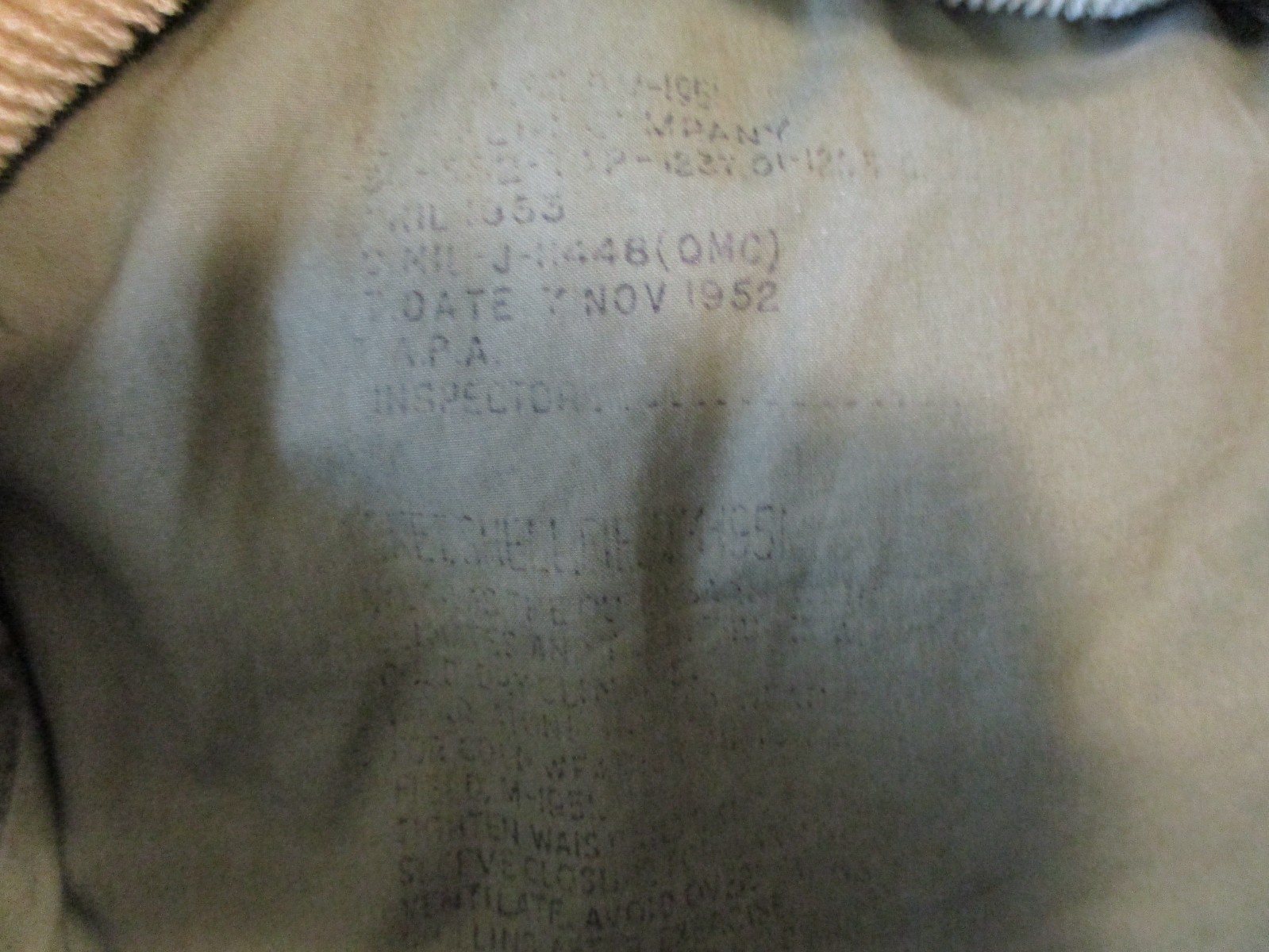 VINTAGE KOREA ISSUED HEAVY FIELD JACKET - SHELL (1952 Sz M) - LINER (1951 Sz L)