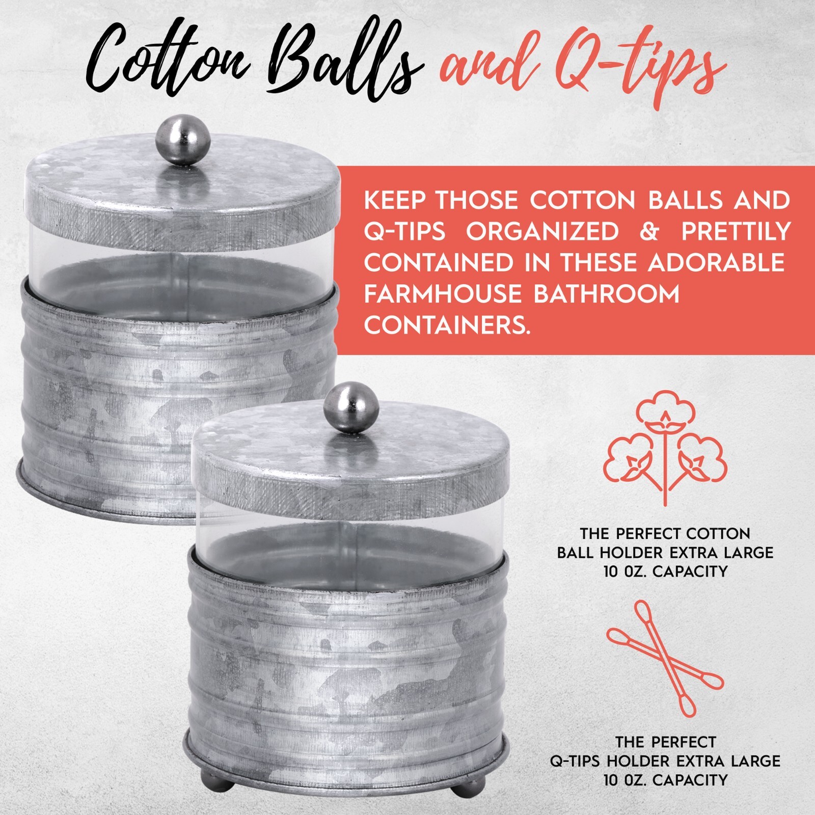 Autumn Alley Galvanized & Glass Farmhouse Bathroom Accessories Set- 4 pieces