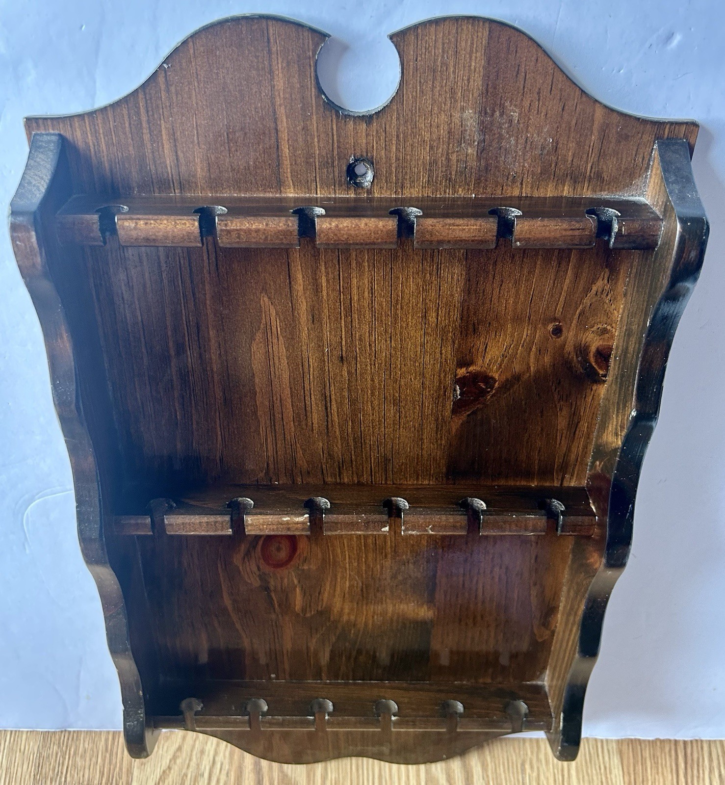 Vintage Wooden Spoon Holder Rack Wall Display 18 Slot Beautiful Condition