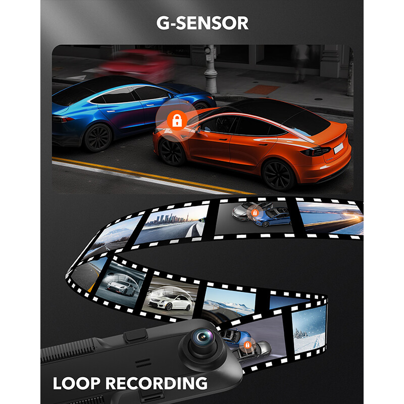 WOLFBOX 12" Mirror Dual Dash Camera Front & Rear Dash Cam With WiFi&GPS for Cars