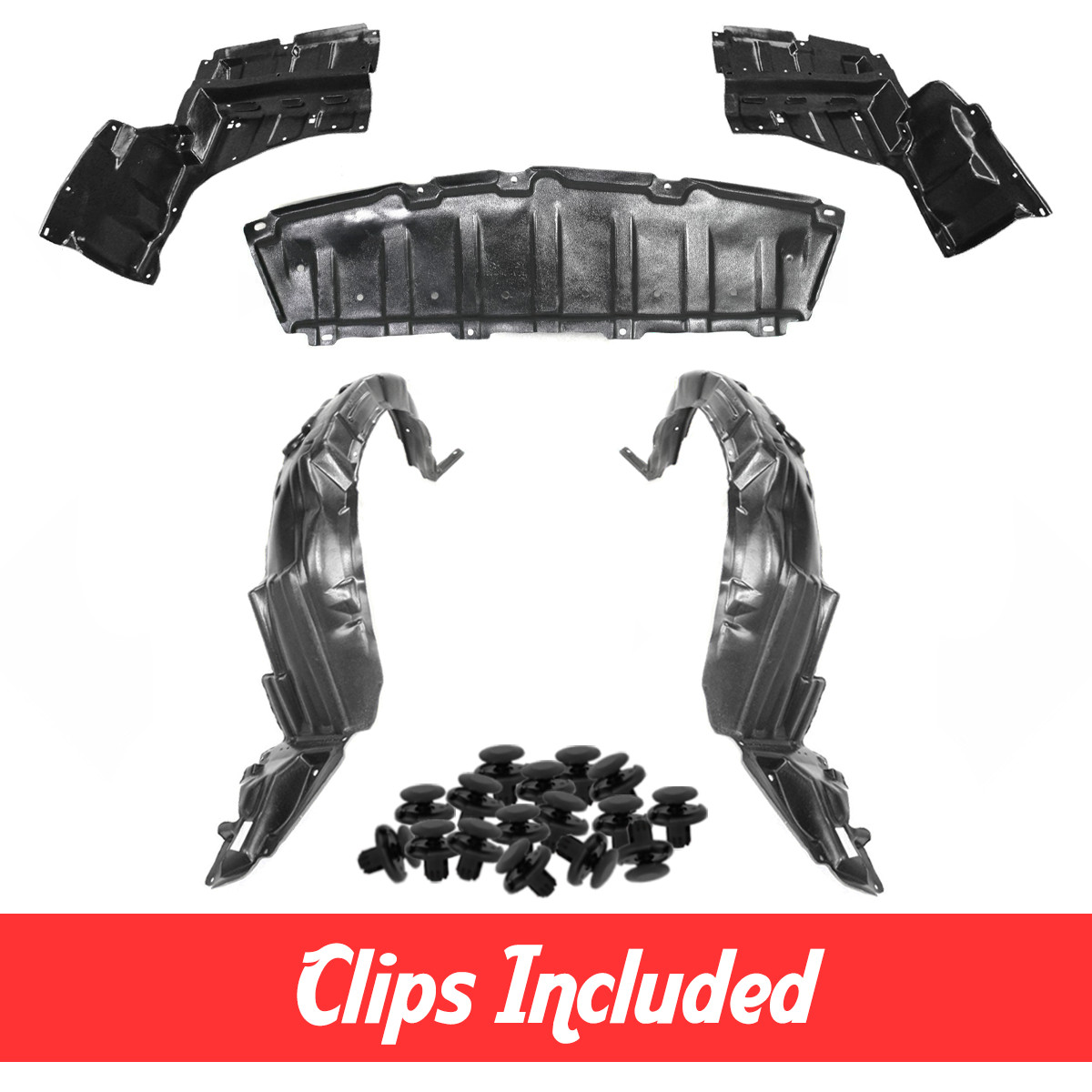 Fender Liner & Engine Under Cover Set w/ Clips For 2004-2009 Toyota Prius