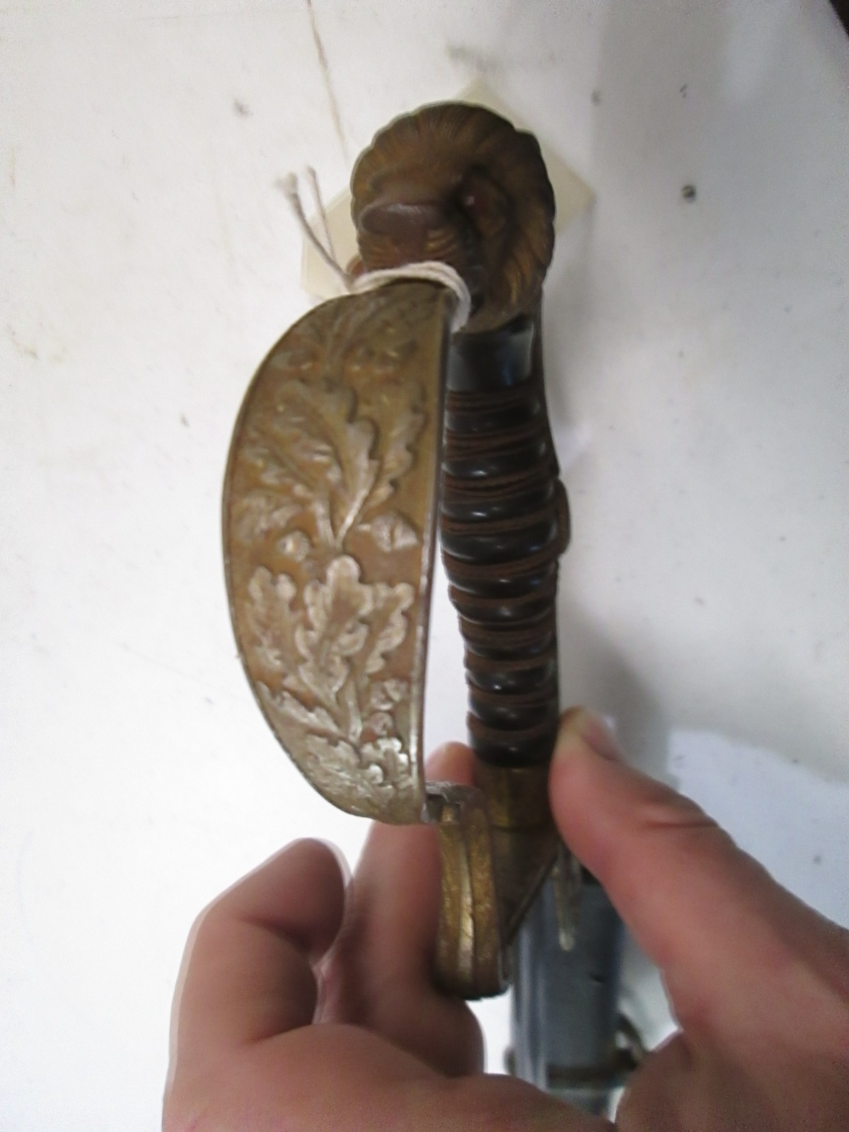 WWI GERMAN RUBY EYES LION HEAD DRESS CAVALRY SWORD & SCABBARD EICKHORN MAKER Y51