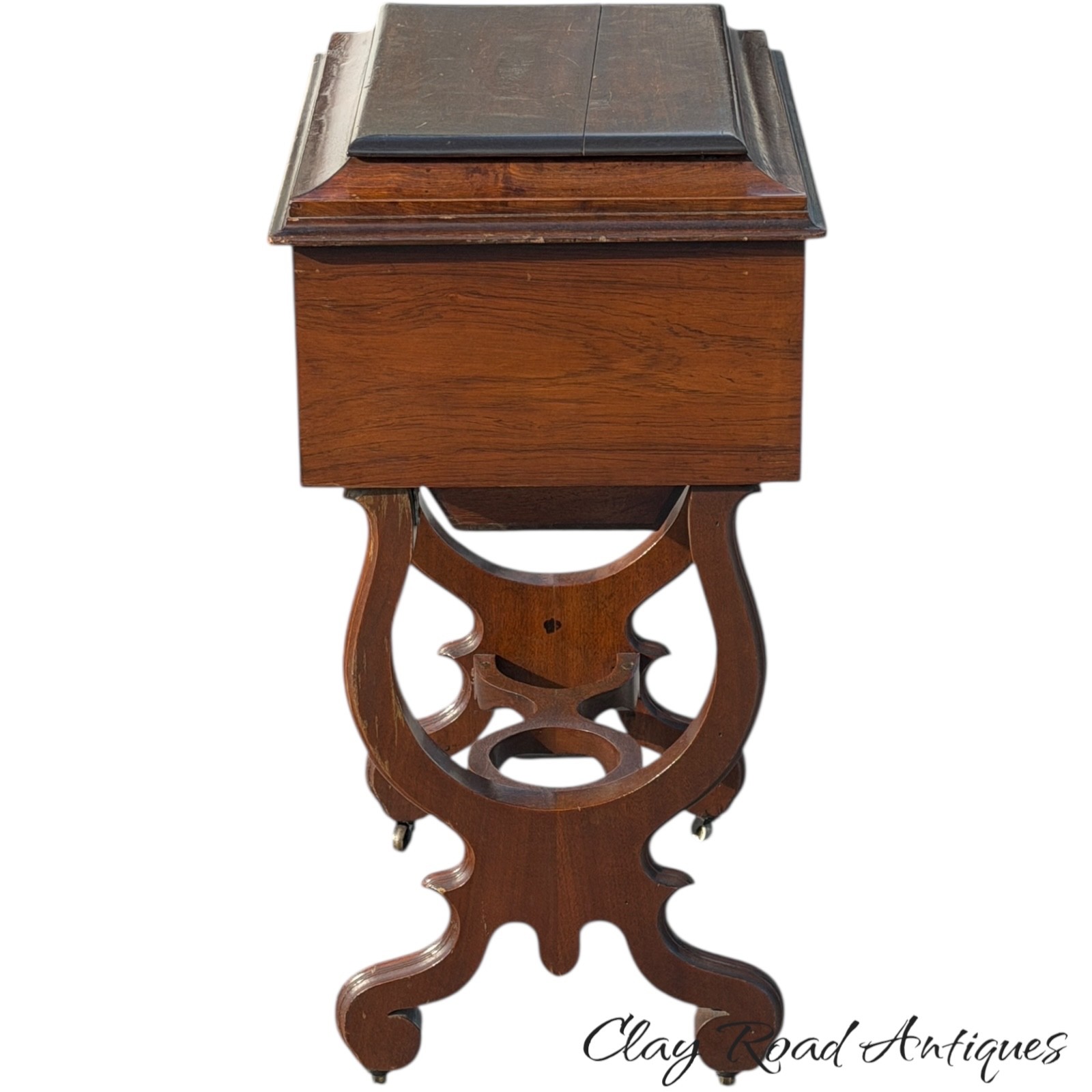 Antique Rosewood victorian sewing stand table work transitional 1870 classical