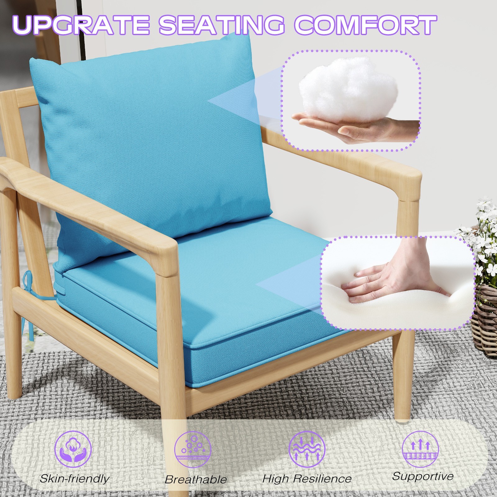 Outdoor Chair Cushions Set of 4, 24 x 24 Inch Patio Furniture Cushions,Lake Blue