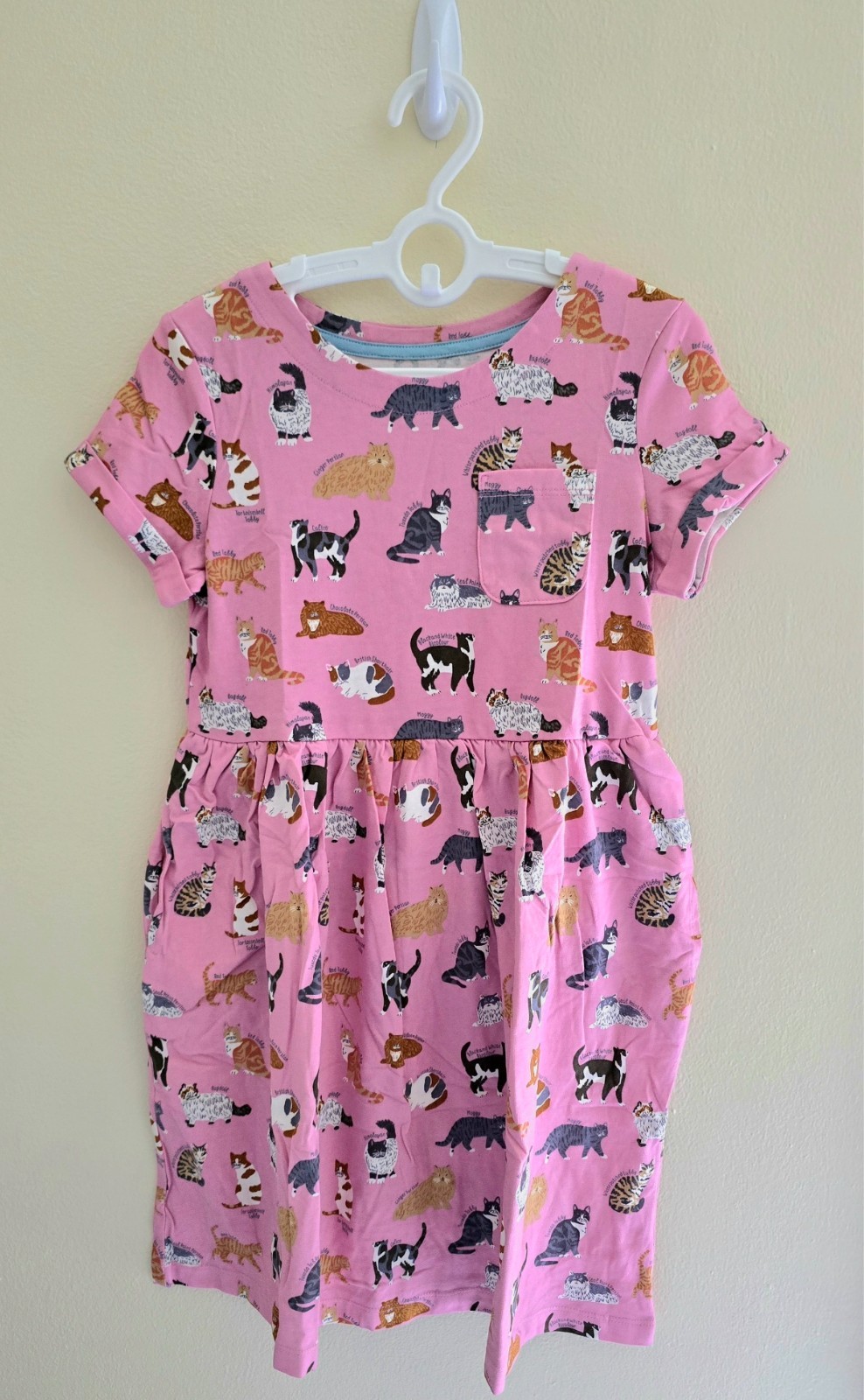 NWOT Mini Boden Fun Jersey Dress-Formica Pink Cats, Sz 8/9, 9/10