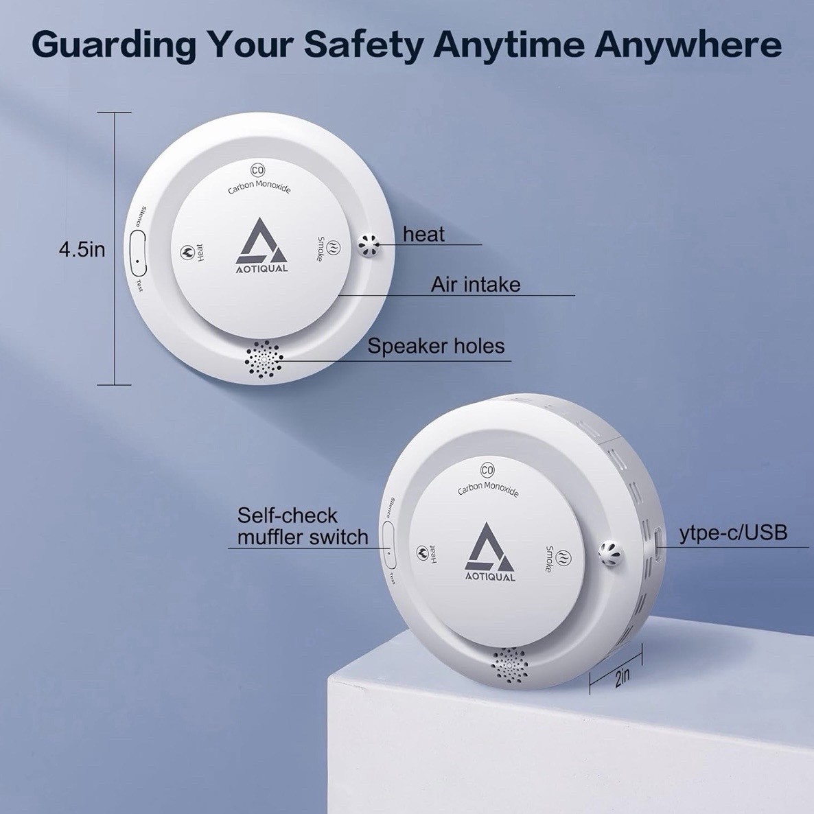 3-in-1 Carbon Monoxide / Smoke / Heat Detector 10-Year Battery Fire Alarm