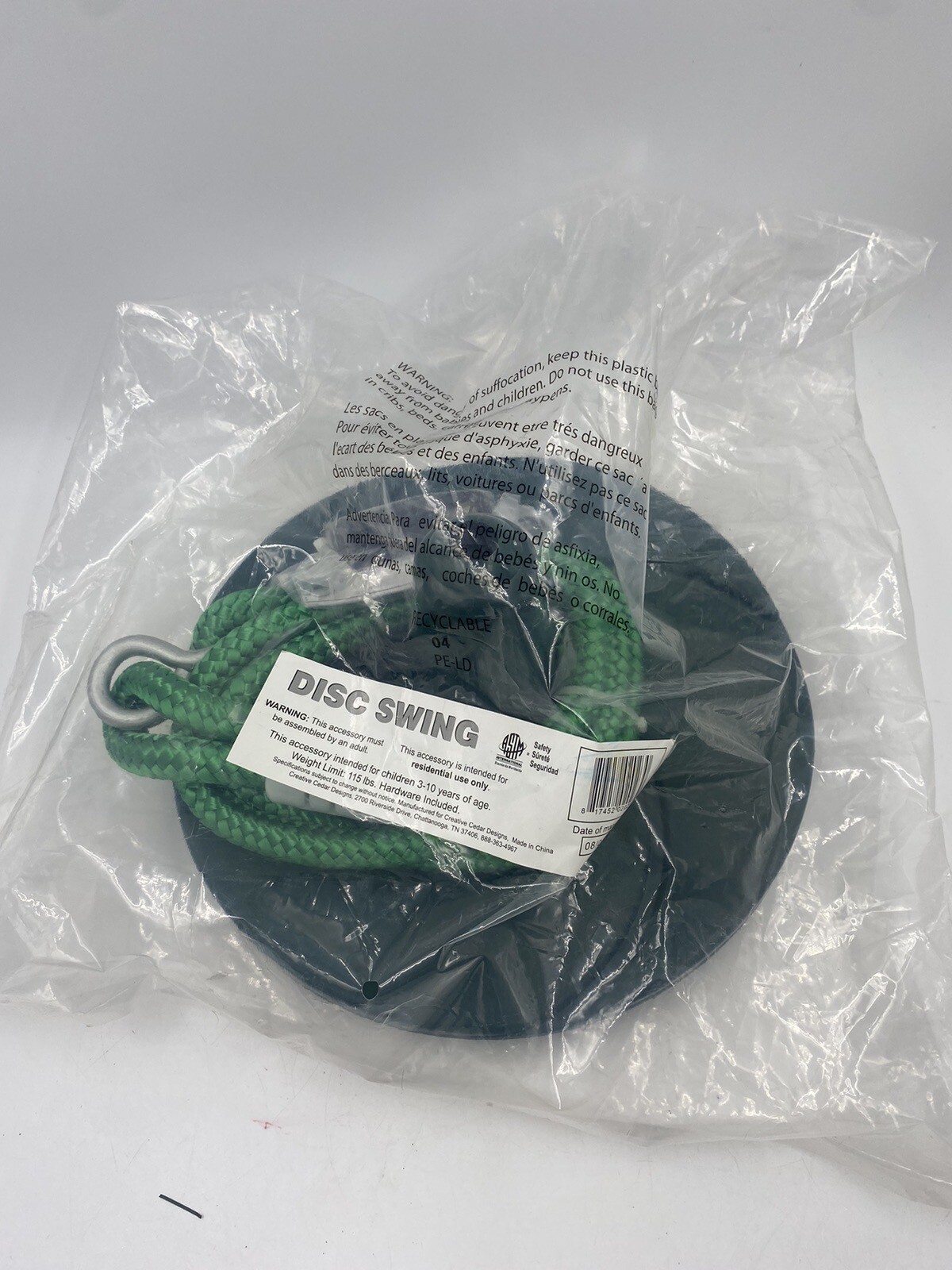 Creative Cedar Green Disc Swing with Rope Swing Set Play Set with Hardware