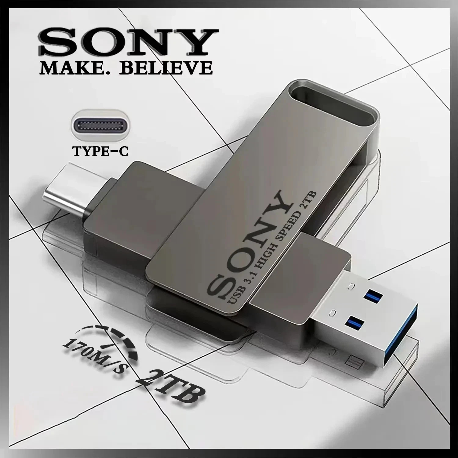 2TB Sony USB Flash Drive High Speed Type C PenDrive 1TB 512GB 256GB Metal Stick