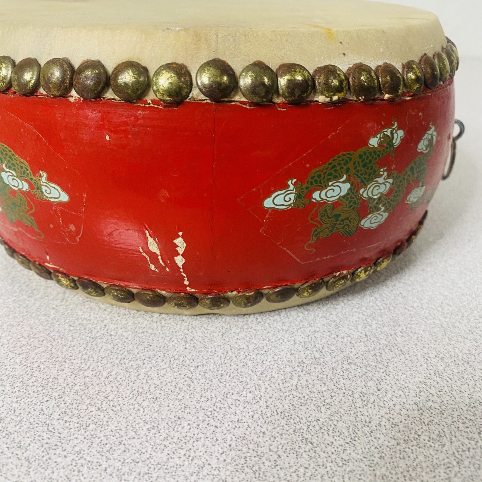 Chinese Red Dragon Dance Drum Double Sided Traditional Festival Parade Tanggu