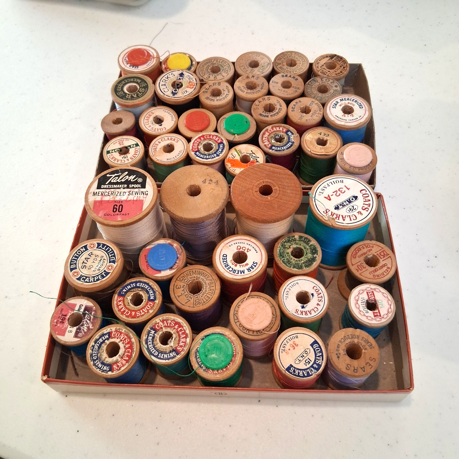 Wood Thread Spools & Dritz Spool Caps Lot Vintage Sears Talon Coats & Clark
