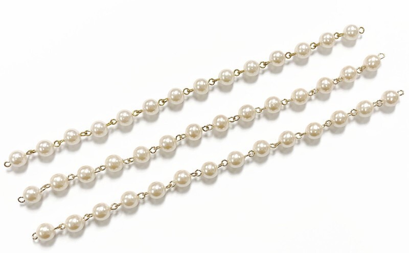 3 VINTAGE JAPANESE PEARL ACRYLIC ROUND BEADED BRASS LINK 6.5" CHAIN SECTIONS 572