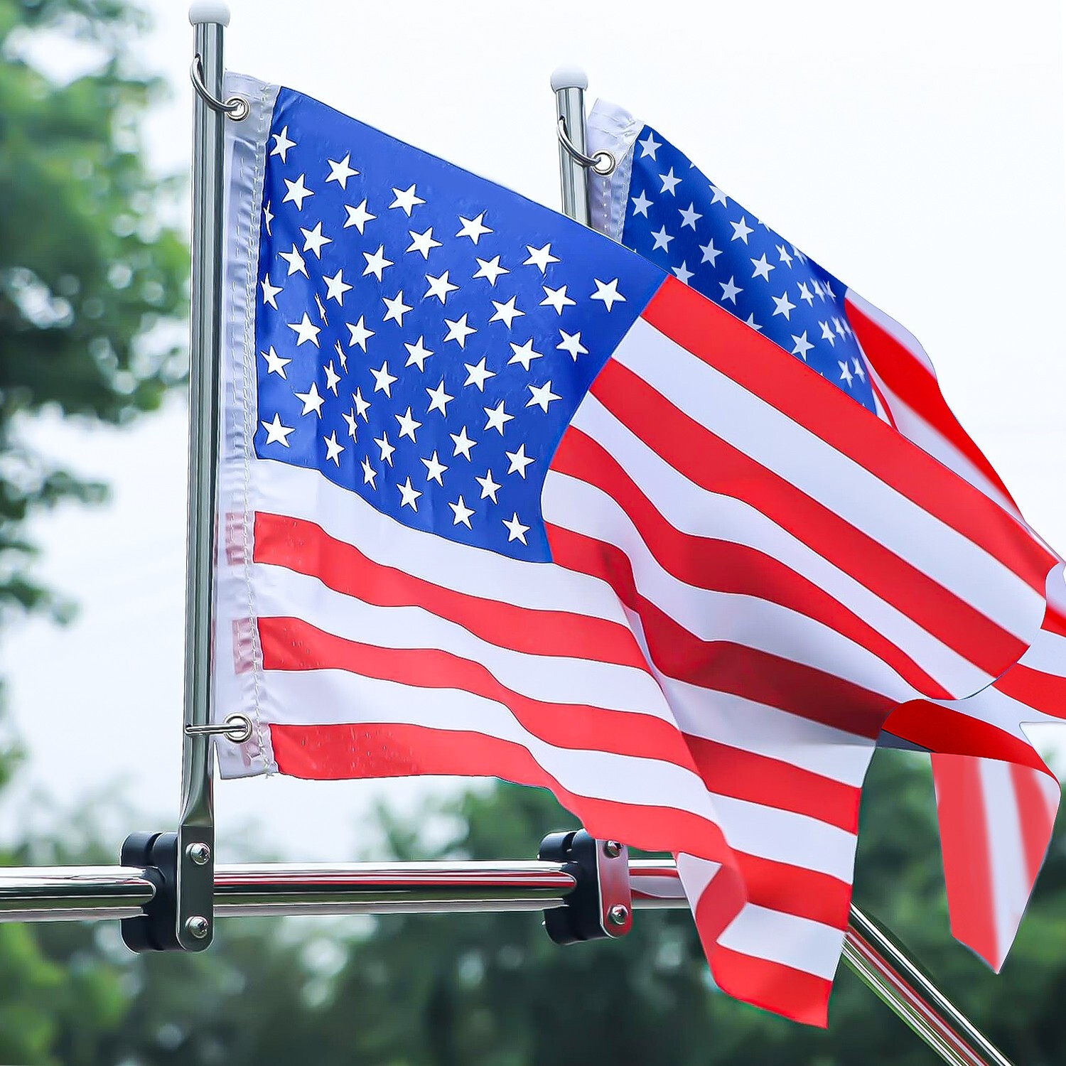 2X Marine Boat Pontoon Flag Pole 7/8"-1" Rail Mount Stainless Steel (US Flags)