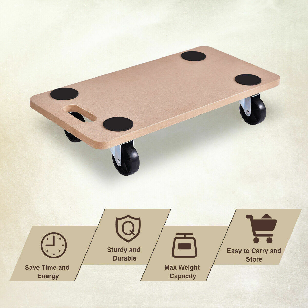 440lbs Platform Dolly Rectangle Wood Utility Cart Wheeled