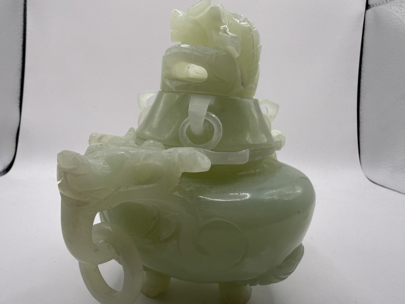 Stunning Hand Carved Early 20th Century Chinese Natural Jade Incense Burner Rare