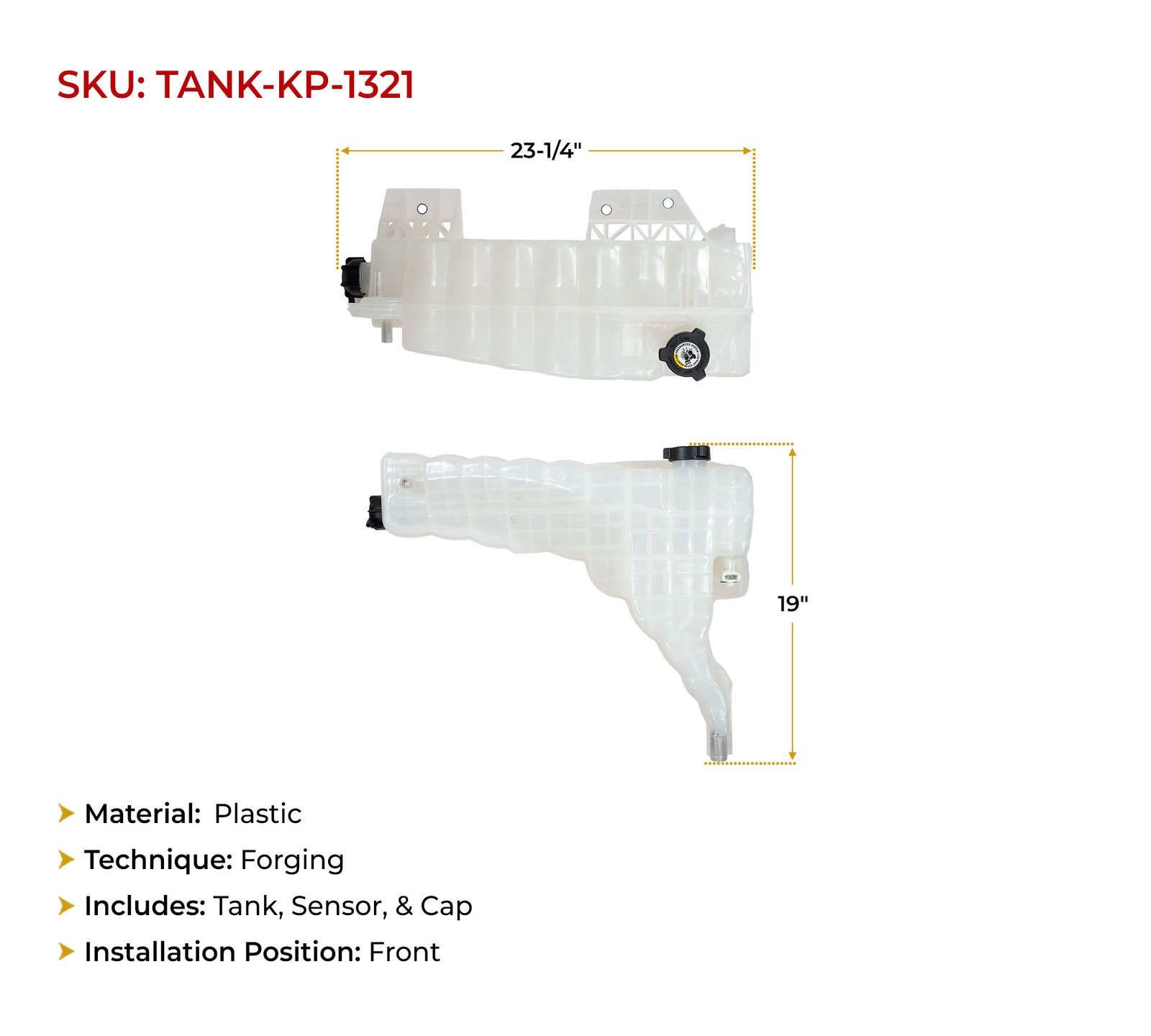Coolant Reservoir Tank w/ Cap Sensor for Kenworth T680 Replace DR104002/603-5245