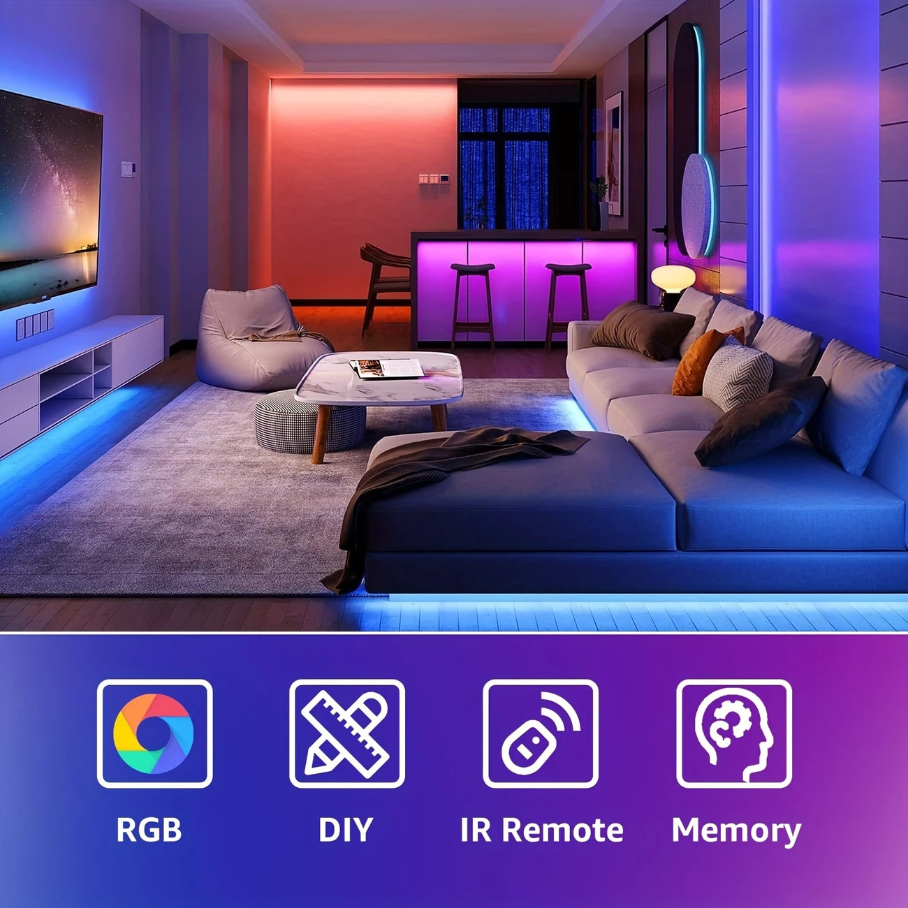 50 Ft LED Strip Lights, with 44 Keys Remote Control, Dimmable RGB Color Changing